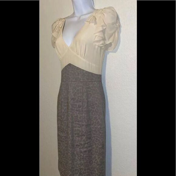 Rebecca Taylor silk Linen‎ Ruffled Sheath Combo Dress Ruched Ivory size 2 - Picture 3 of 8